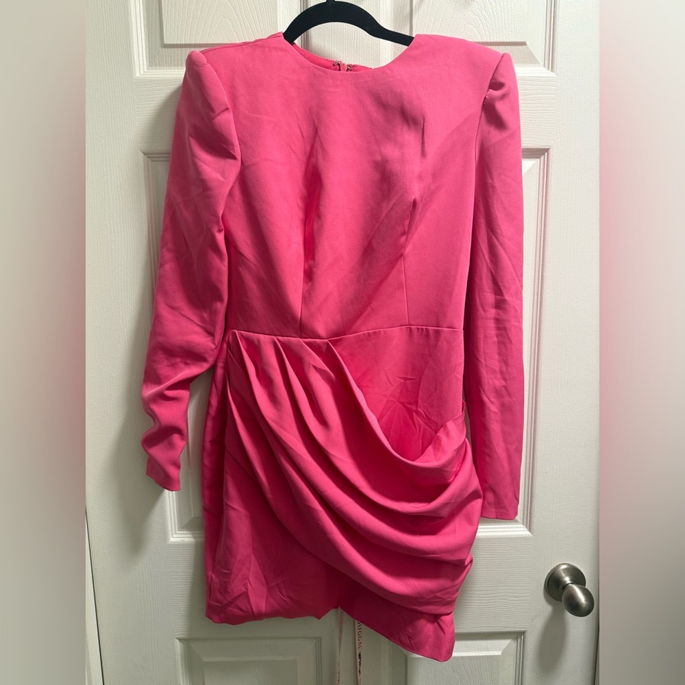 Ieena for Mac Duggal - 26704 Long Sleeve Pink Mini Dress - Size 4 - Picture 4 of 10